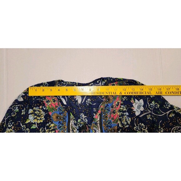 SHEIN Peasant Top Women's Large Blue Boho Floral Tie Neck Flowy Beachy - Picture 5 of 7